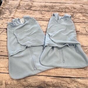 Lot of 2 Halo Fleece Light Blue SleepSacks With Velcro Swaddle Attached Size 0-3